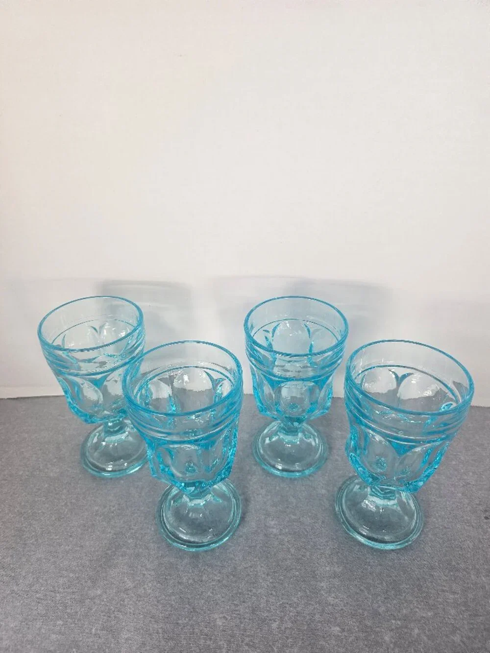 Rare Anchor Hocking Fairfield Light Ice Blue Water Wine Goblets 1970s Set of 4